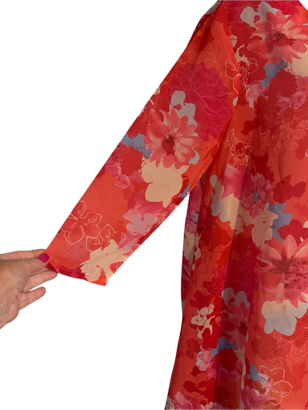 Indigo Soul Beautiful Pink/Coral Floral V-Neck Blouse LARGE #11 - Picture 3 of 7